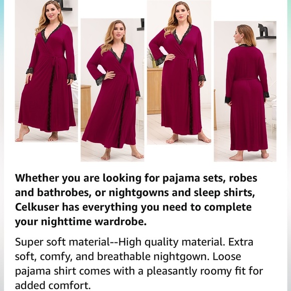 Celkuser Womens Plus Size Lace Edge Robe - Picture 7 of 7